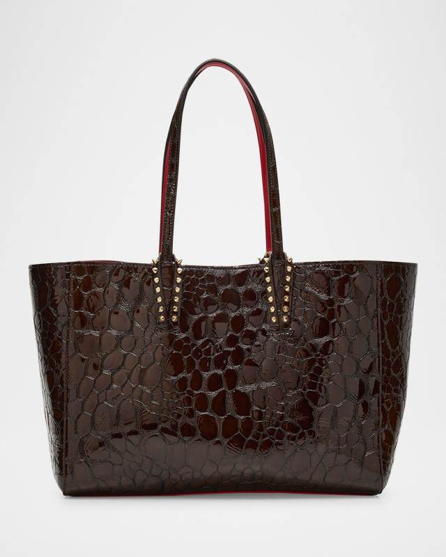 Cabata Small Tote Bag in Glossy Croc-Embossed Leather